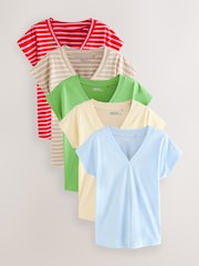 Bontanist Colours V-Neck Cap Sleeve 100% Cotton T-Shirts 5 Pack - Image 1 of 1