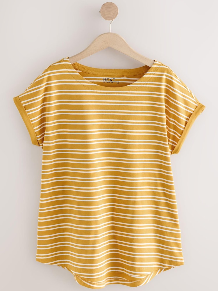 Pink/Green/White/Yellow Stripe/ Palm Print Cap Sleeve T-Shirts 5 Pack - Image 1 of 3 Pink/Green/White/Yellow Stripe/ Palm Print Cap Sleeve T-Shirts 5 Pack - Image 1 of 3