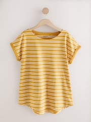 Pink/Green/White/Yellow Stripe/ Palm Print Cap Sleeve T-Shirts 5 Pack - Image 3 of 3