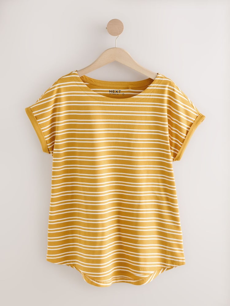 Pink/Green/White/Yellow Stripe/ Palm Print Cap Sleeve T-Shirts 5 Pack - Image 3 of 3