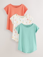Tropical Print/Blue/Orange - حزمة من 3 تيشرتات بأكمام فوق الكتف من القطن 100% - صورة 1 من 6