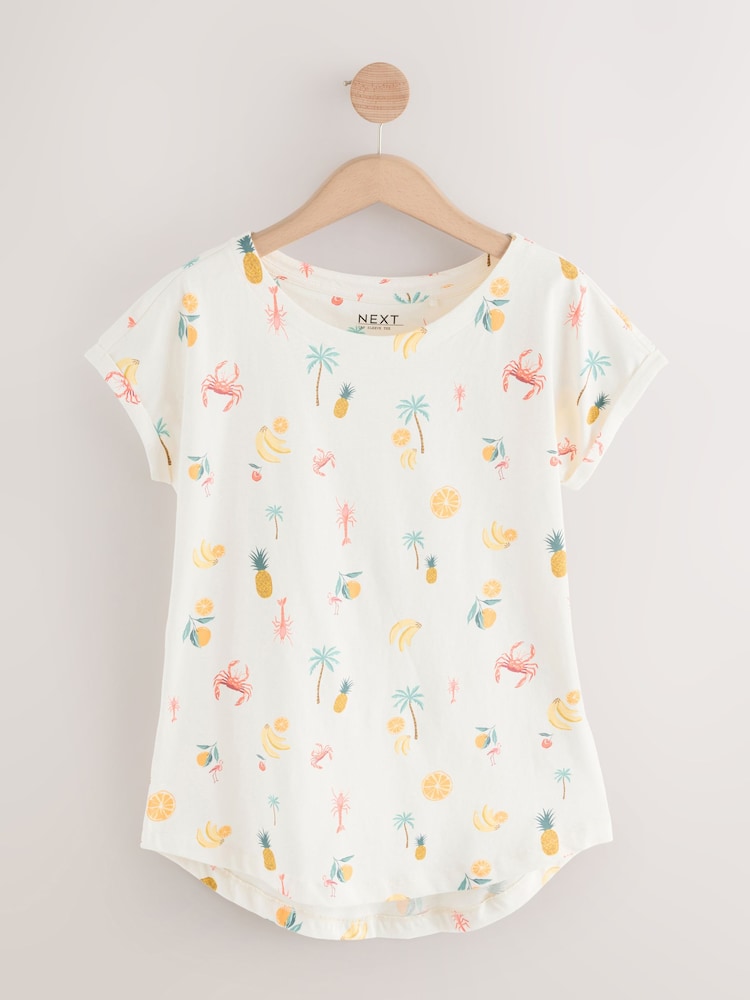 Tropical Print/Blue/Orange - حزمة من 3 تيشرتات بأكمام فوق الكتف من القطن 100% - صورة 2 من 6