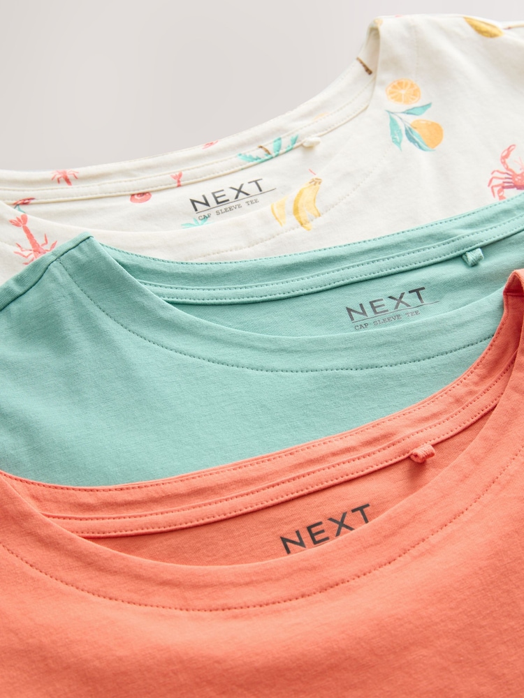 Tropical Print/Blue/Orange Cap Sleeve 100% Cotton T-Shirts 3 Pack - Image 6 of 6 Tropical Print/Blue/Orange Cap Sleeve 100% Cotton T-Shirts 3 Pack - Image 6 of 6