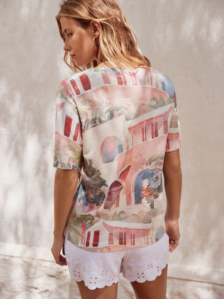 Scenic Chateu Print Cotton Modal Slouch V-Neck T-Shirt - Image 4 of 6