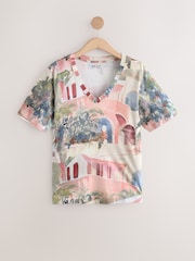 Scenic Chateu Print Cotton Modal Slouch V-Neck T-Shirt - Image 7 of 9