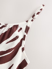 Brown/White Zebra Maxi Length Trapeze Shape Ruched Neckline Thin Vest Strap Dress - Image 8 of 9