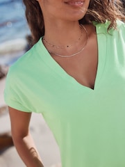 Lime Green 100% Cotton Cap Sleeve V-Neck Mini Dress - Image 2 of 7