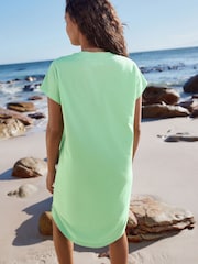 Lime Green 100% Cotton Cap Sleeve V-Neck Mini Dress - Image 3 of 7