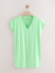 Lime Green 100% Cotton Cap Sleeve V-Neck Mini Dress - Image 5 of 7