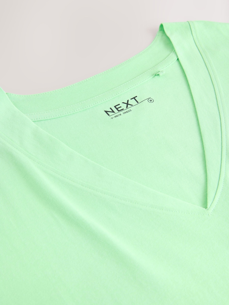 Lime Green 100% Cotton Cap Sleeve V-Neck Mini Dress - Image 6 of 7