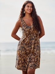 Animal Leopard Sleeveless V-Neck Slouch Dress - Image 1 of 7