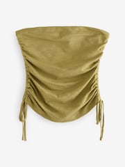 Olive Green Ruched Tie Detail 100% Cotton Boobtube Top - Image 5 of 7