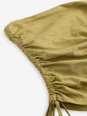 Olive Green Ruched Tie Detail 100% Cotton Boobtube Top - Image 7 of 7