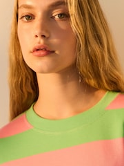 Pink/Green Stripe Oversized Relaxed Fit Boxy Heavyweight Crew Neck T-Shirt - Image 3 of 4