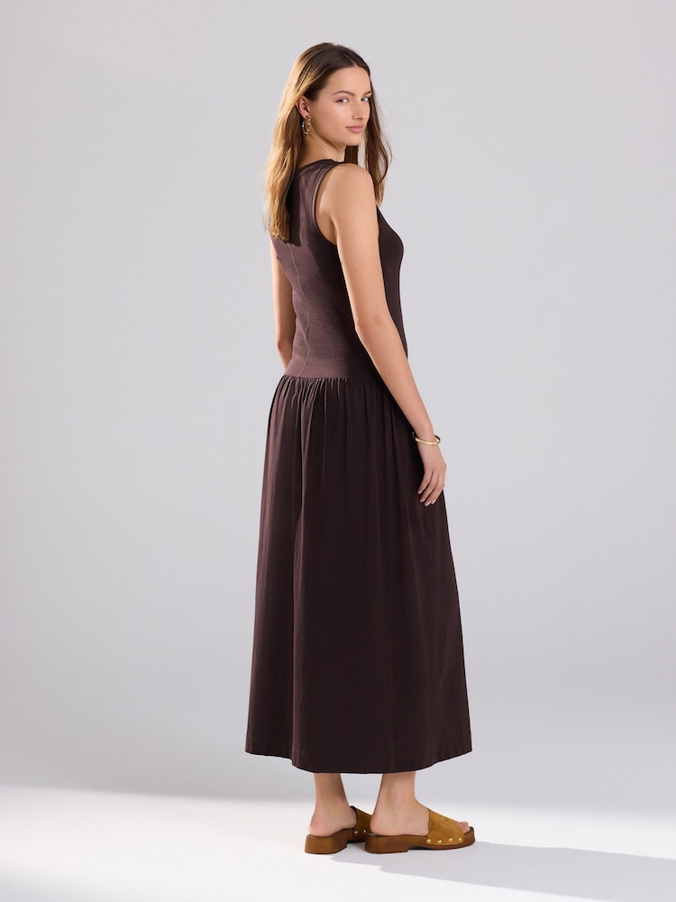 Bruin - Maxi-jurk van jersey met verlaagde taille - Image 3 of 4