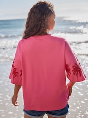 Pink Tonal Palm Graphic Oversized Relaxed Fit Boxy Heavyweight Crew Neck T-Shirt - Image 2 of 9