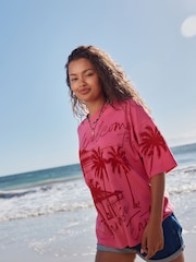 Pink Tonal Palm Graphic Oversized Relaxed Fit Boxy Heavyweight Crew Neck T-Shirt - Image 3 of 9