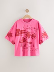 Pink Tonal Palm Graphic Oversized Relaxed Fit Boxy Heavyweight Crew Neck T-Shirt - Image 6 of 9