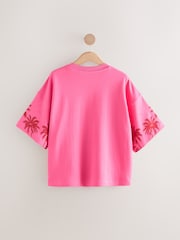 Pink Tonal Palm Graphic Oversized Relaxed Fit Boxy Heavyweight Crew Neck T-Shirt - Image 7 of 9