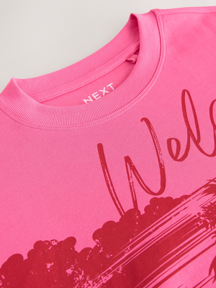 Pink Tonal Palm Graphic Oversized Relaxed Fit Boxy Heavyweight Crew Neck T-Shirt - Image 8 of 9
