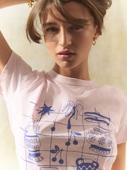 Graphic Pink Urn Print Essential Pure Cotton Short Sleeve Crew Neck T-Shirt - Image 4 of 7