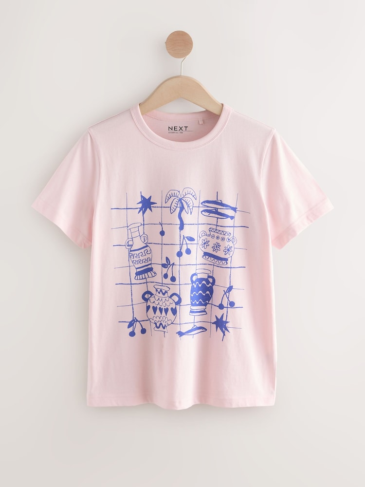 Graphic Pink Urn Print Essential Pure Cotton Short Sleeve Crew Neck T-Shirt - Image 5 of 7