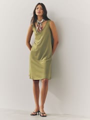 Khaki Green Sleeveless V-Neck Slouch Dress - Image 1 of 6