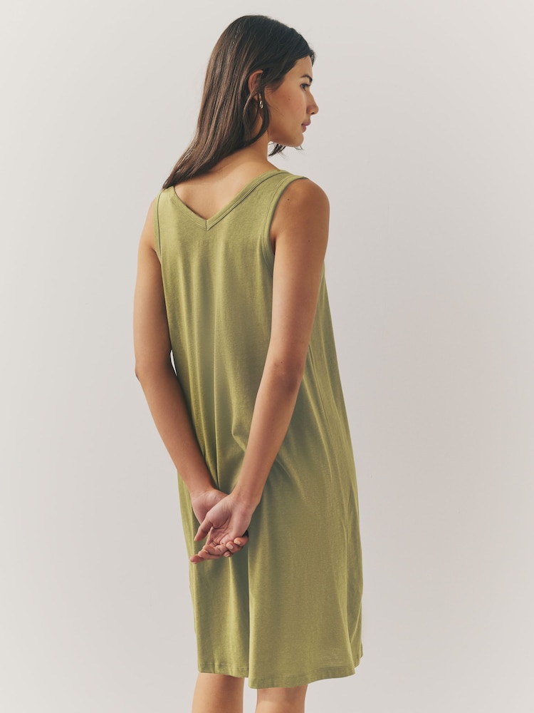 Khaki Green Sleeveless V-Neck Slouch Dress - Image 2 of 6