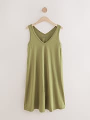 Khaki Green Sleeveless V-Neck Slouch Dress - Image 4 of 6