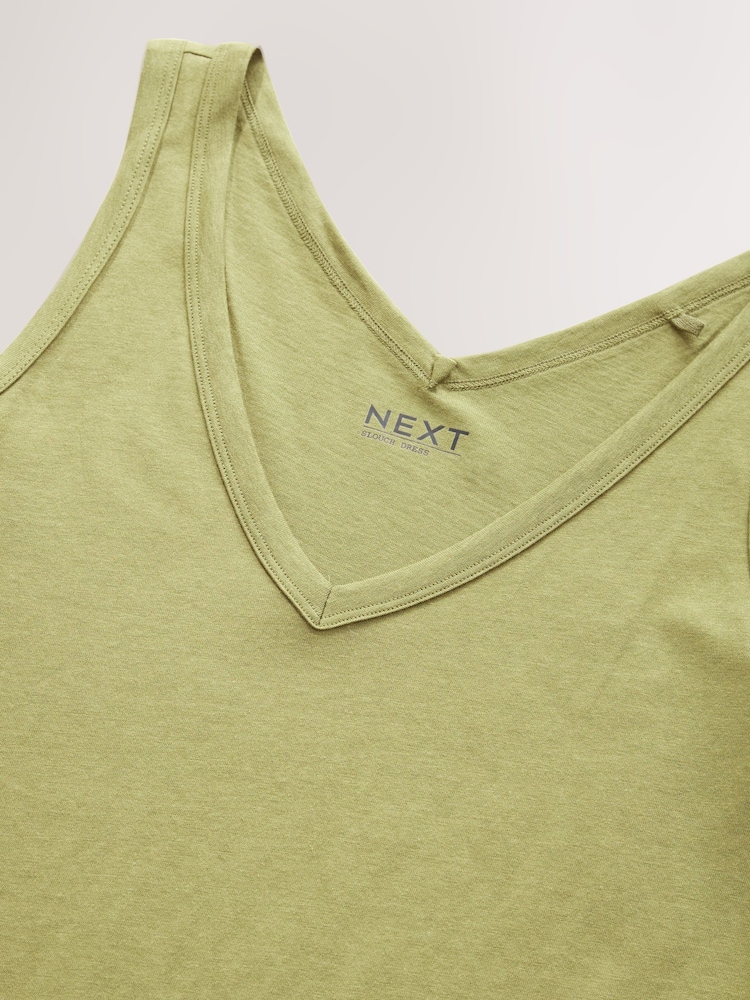 Khaki Green Sleeveless V-Neck Slouch Dress - Image 6 of 6