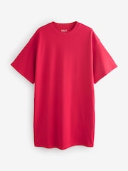 Red Relaxed Fit Short Sleeve 100% Cotton Crew Neck Mini Dress - Image 5 of 7