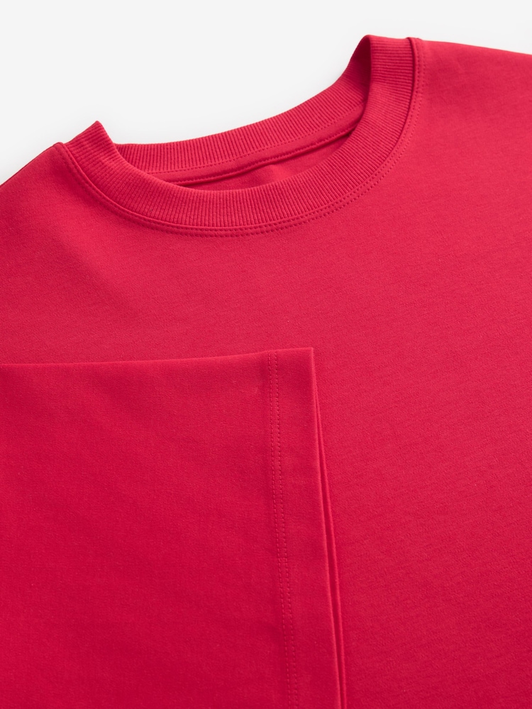 Red Relaxed Fit Short Sleeve 100% Cotton Crew Neck Mini Dress - Image 7 of 7