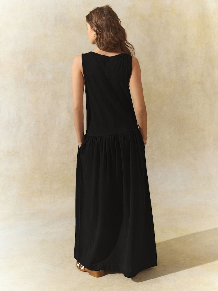 Schwarz - Drop Waist Maxi Length Jersey Dress - Bild 2 von 6 Schwarz - Drop Waist Maxi Length Jersey Dress - Bild 2 von 6