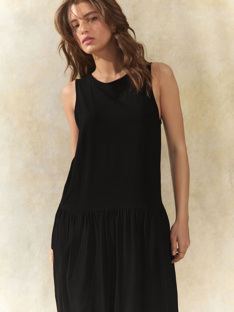 Black Drop Waist Maxi Length Jersey Dress - Image 3 of 6