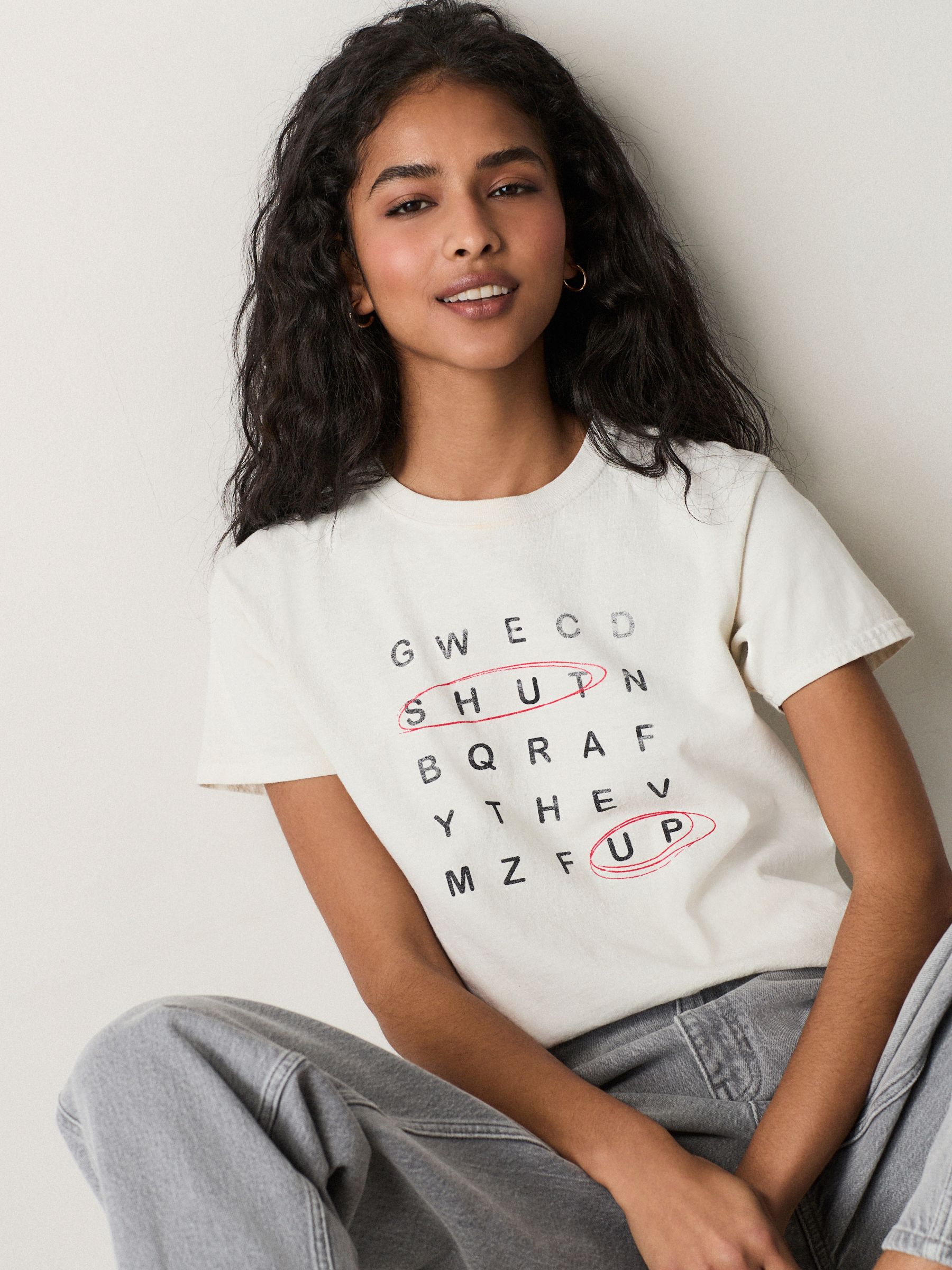 Buy Ecru 100% Cotton Novelty Crossword Puzzle Graphic Short Sleeve T