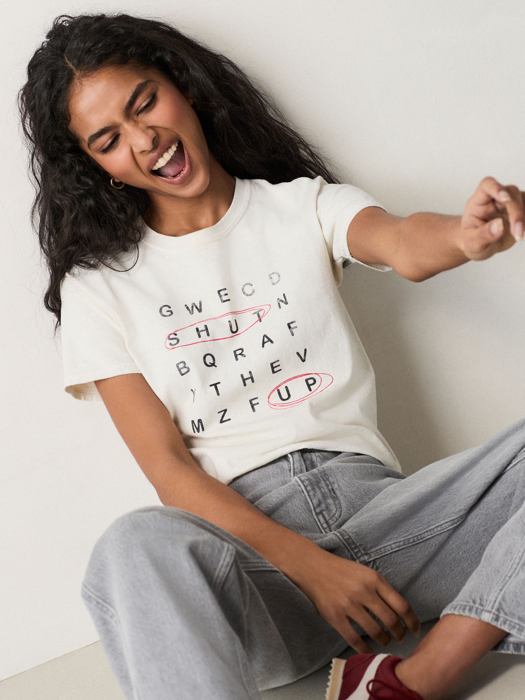 Buy Ecru 100% Cotton Novelty Crossword Puzzle Graphic Short Sleeve T