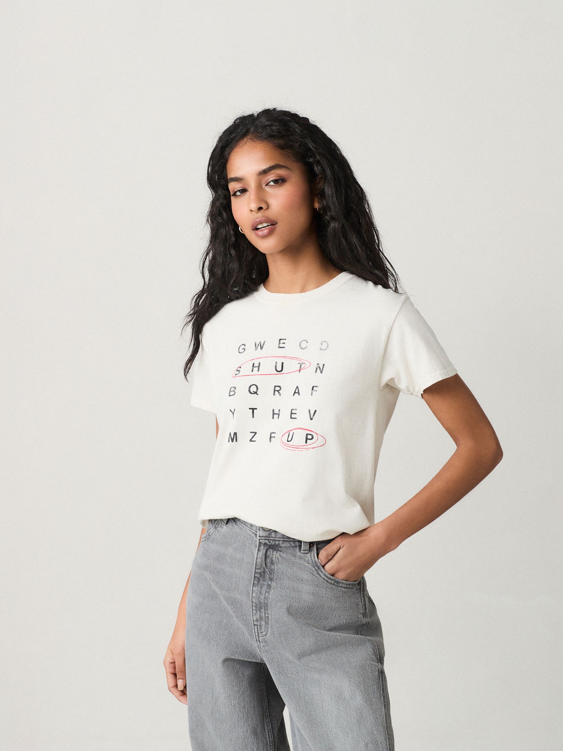 Buy Ecru 100% Cotton Novelty Crossword Puzzle Graphic Short Sleeve T