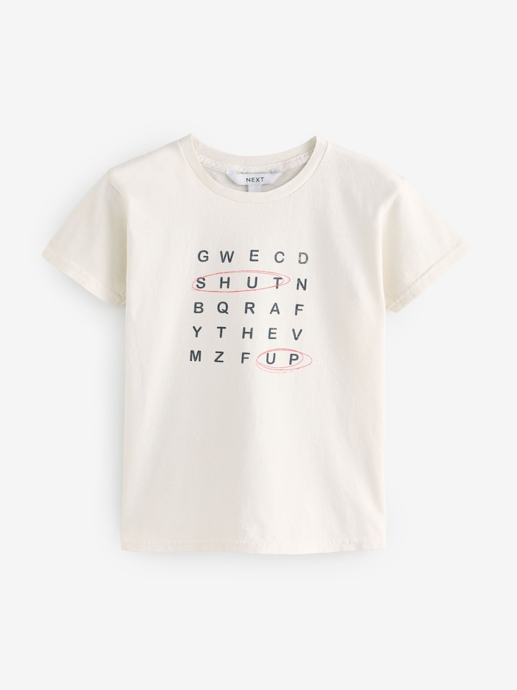 Ecru 100% Cotton Novelty Crossword Puzzle Graphic Short Sleeve T-Shirt - Image 6 of 8