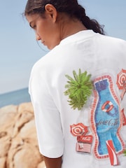 Ecru White Pool Scene Cotton Official Coca Cola Licence Graphic Short Sleeve Crew Neck T-Shirt - Image 4 of 8