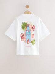 Ecru White Pool Scene Cotton Official Coca Cola Licence Graphic Short Sleeve Crew Neck T-Shirt - Image 5 of 8