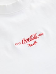 Ecru White Pool Scene Cotton Official Coca Cola Licence Graphic Short Sleeve Crew Neck T-Shirt - Image 7 of 8