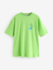 Bright Green Colourful Sun Graphic Relaxed Fit Short Sleeve Seam Detail Skater Style 100% Cotton T-Shirt - Image 1 of 8