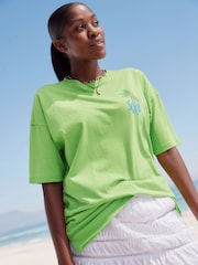 Bright Green Colourful Sun Graphic Relaxed Fit Short Sleeve Seam Detail Skater Style 100% Cotton T-Shirt - Image 3 of 8