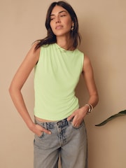 Lime Green Premium Modal Ruched Drape Sleevless Top - Image 1 of 1