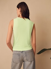 Lime Green Premium Modal Ruched Drape Sleevless Top - Image 3 of 8