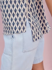 White/Blue Oversized V-Neck Short Sleeve T-Shirt - Image 5 of 7