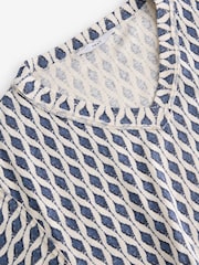 White/Blue Oversized V-Neck Short Sleeve T-Shirt - Image 6 of 7