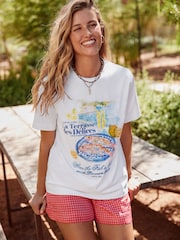 Ecru White Coastal Scene Beaded Graphic Heavyweight Short Sleeve Provence Graphic Crew Neck T-Shirt - Image 1 of 8