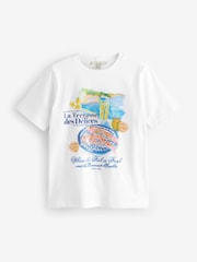 Ecru White Coastal Scene Beaded Graphic Heavyweight Short Sleeve Provence Graphic Crew Neck T-Shirt - Image 5 of 8