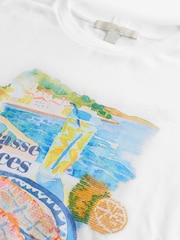 Ecru White Coastal Scene Beaded Graphic Heavyweight Short Sleeve Provence Graphic Crew Neck T-Shirt - Image 7 of 8